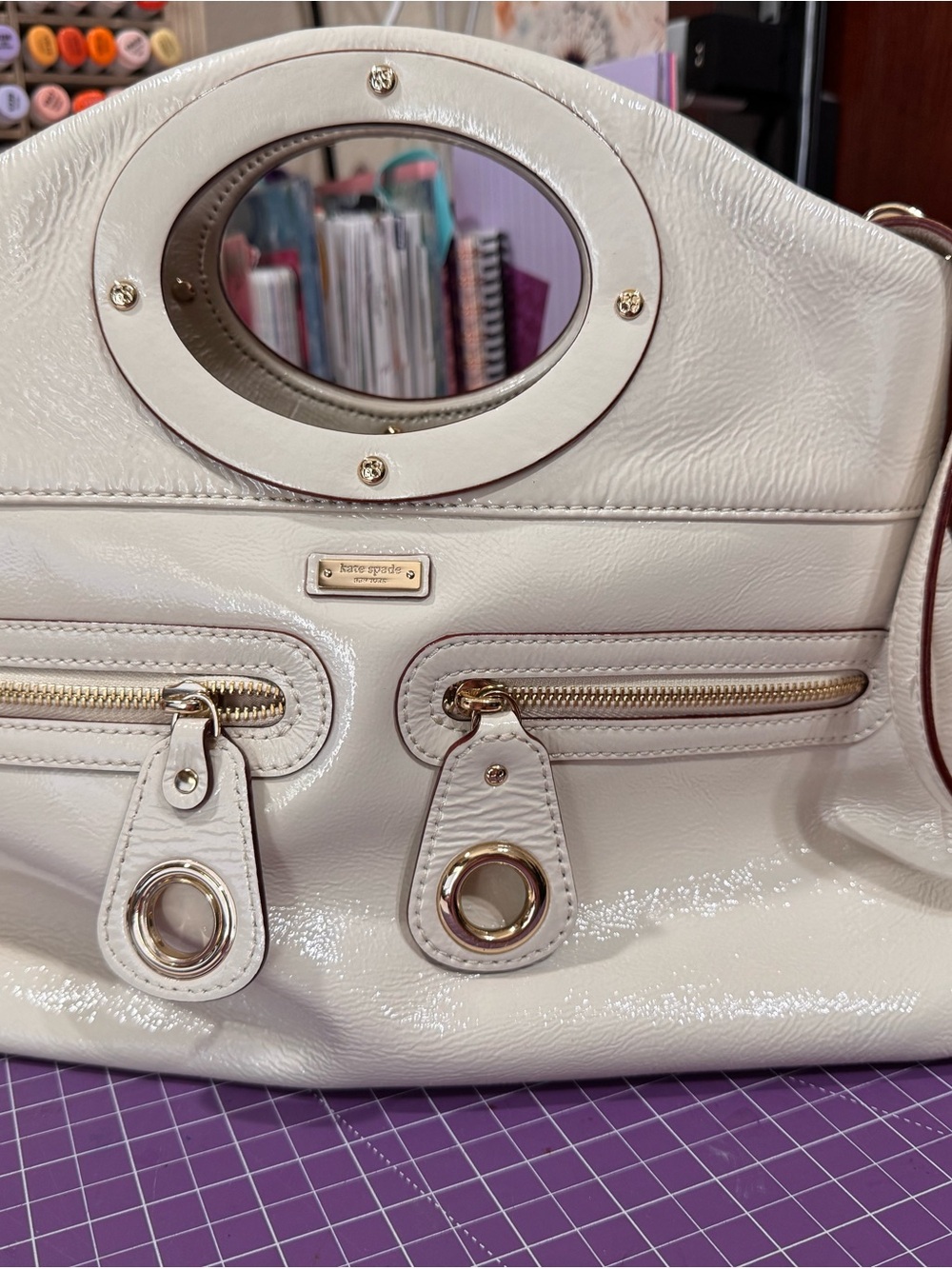 Kate Spade Lincoln Road Libby Tote in Cream Patent Lesther with Gold Hardware